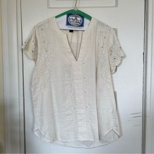 JCrew Linen Embroidered Top